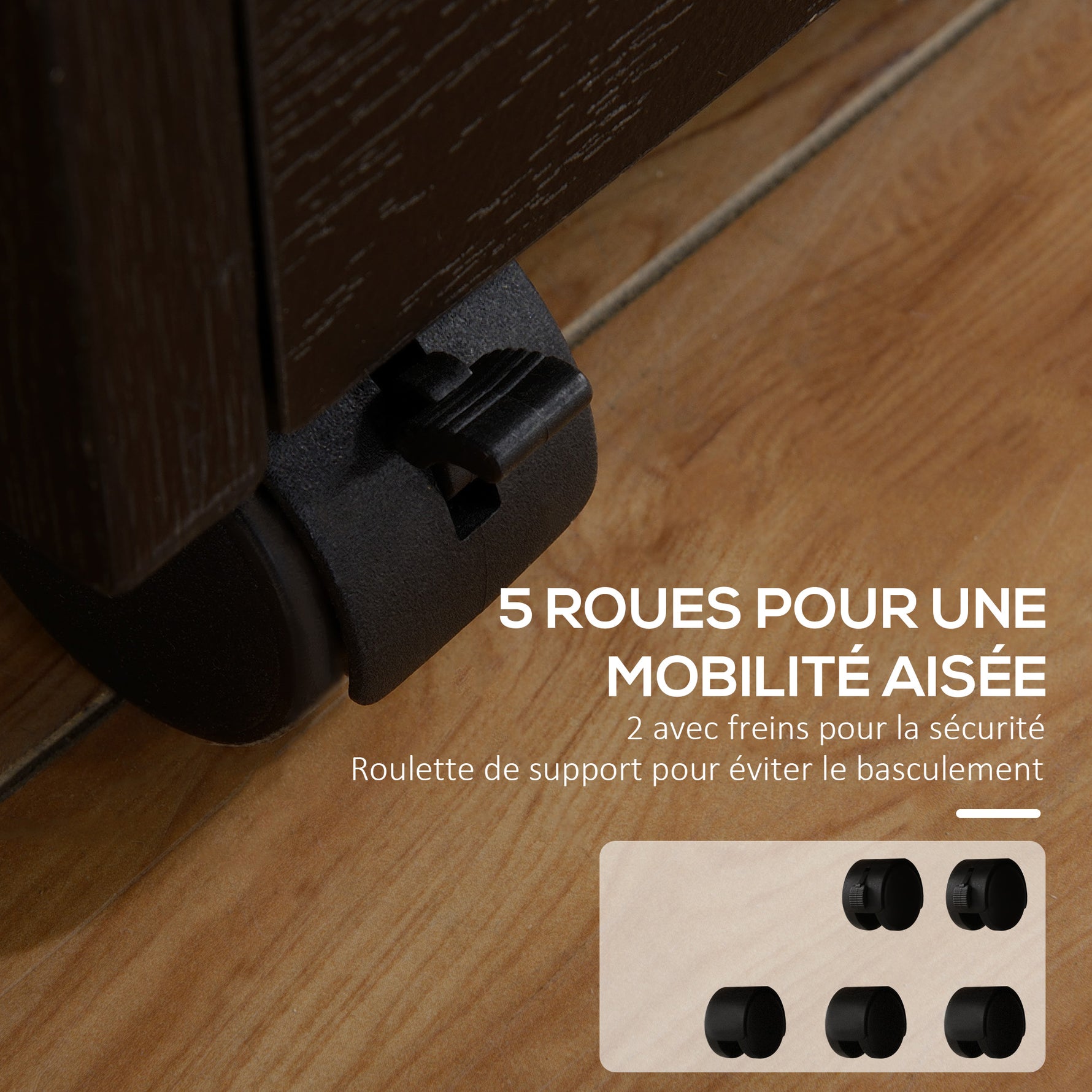 Caisson de bureau rangement bureau sur roulettes 3 tiroirs 1 verrouillable 1 trieur dossiers en bois noir