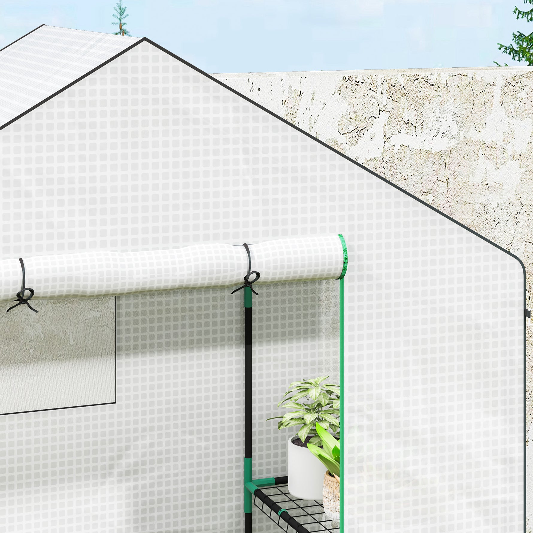 Serre de jardin avec 1 porte 1 fenêtre étagères 3 niveaux pour Légumes Plantes Fleurs Bâche PE 143 x 74 x 190 cm blanc