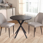 Table à Manger Ronde pour 2 Personnes avec Plateau Aspect Bois et Piètement Croisé en Acier, Noir