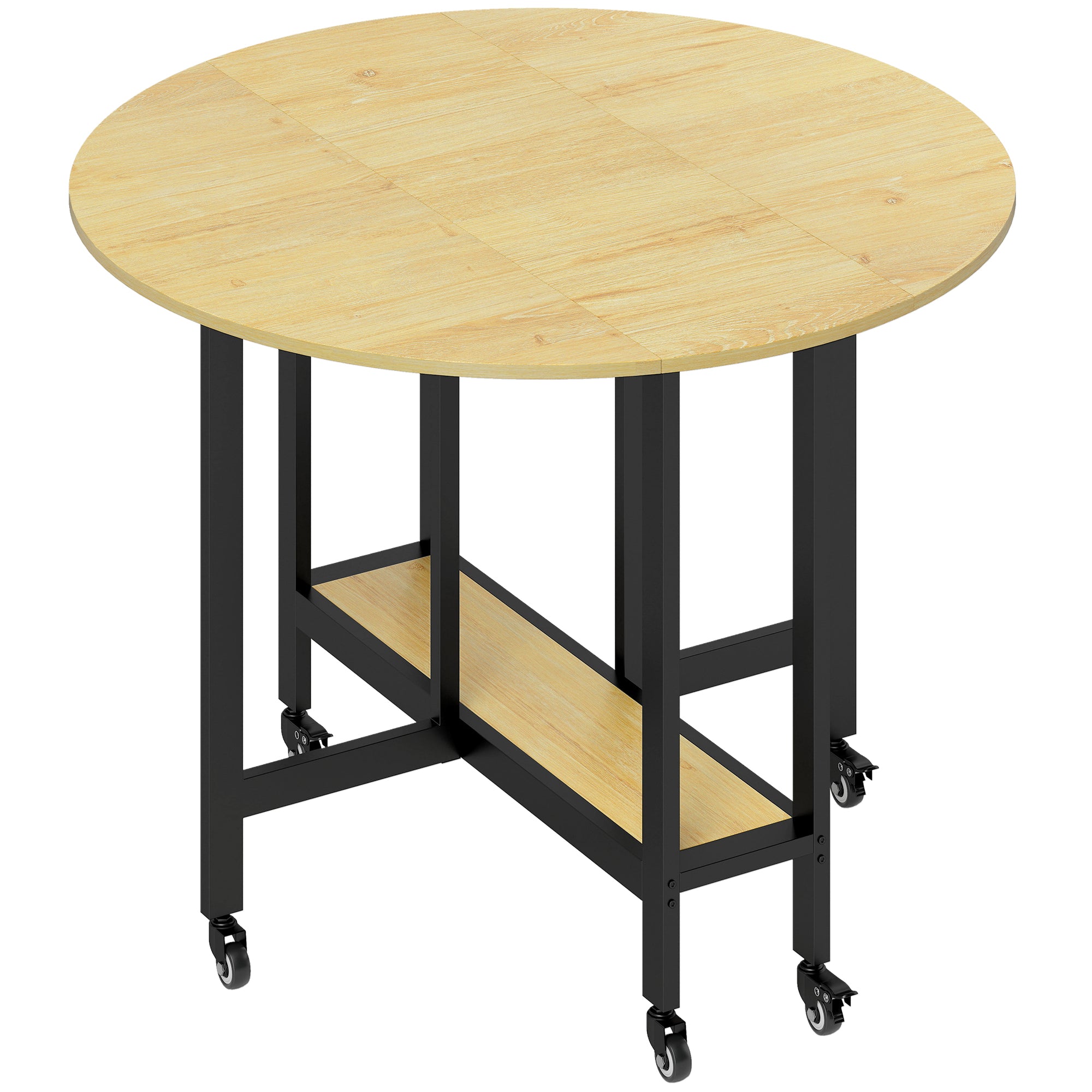 Klappbarer Esstisch auf Rollen, Küchentisch für 4 Personen mit integriertem Regal, 100 x 100 x 75 cm, Eiche