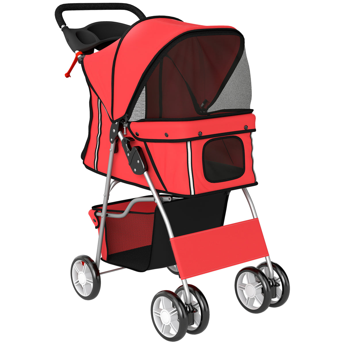 Poussette buggy pliable animaux chariot pliante chien chat porte-gobelet panier de rangement 75 x 45 x 97 cm rouge
