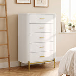Cassettiera a 5 cassetti, mobile contenitore con frontali scanalati e piedini in metallo, stile moderno, 90x44x120 cm, grigio chiaro