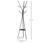 Porte-manteau trépied design contemporain branches étagère + 9 patères dim. 45L x 45l x 180H cm métal marron