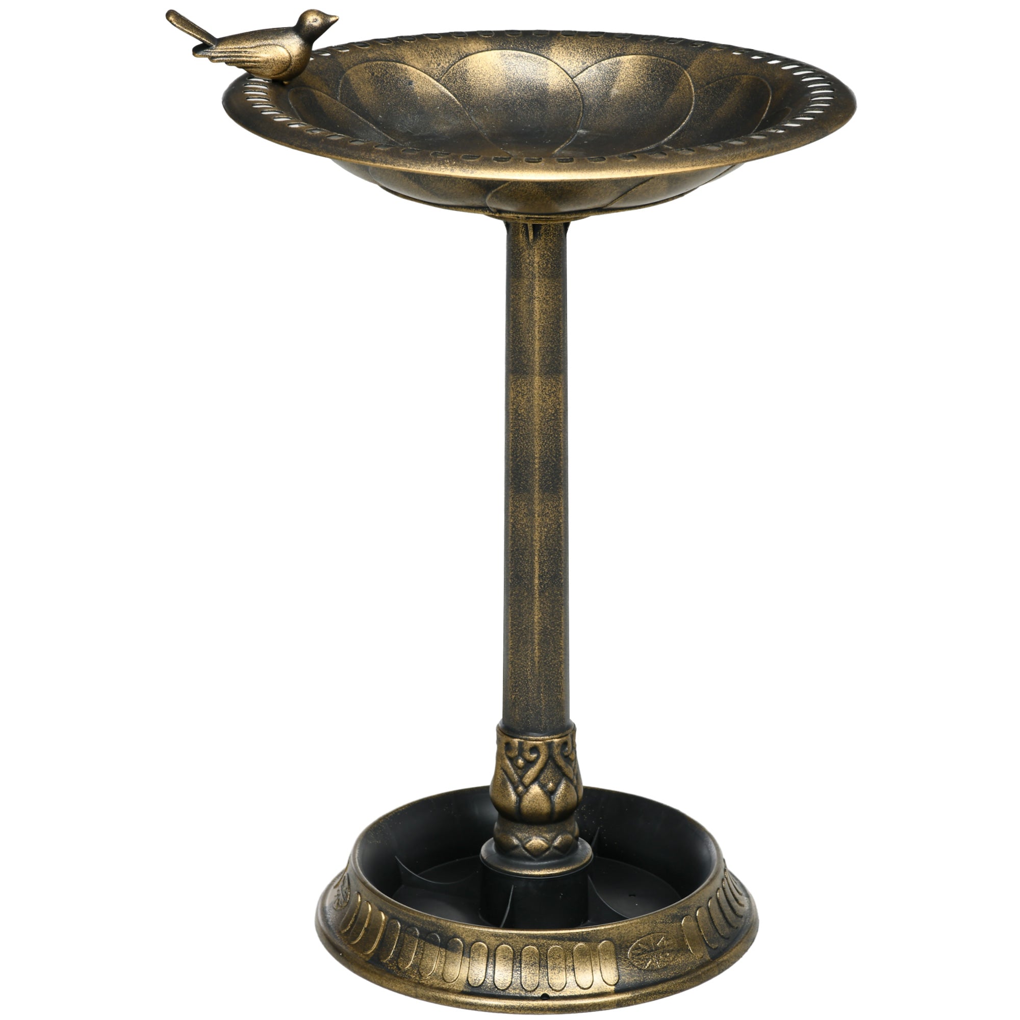 Bain d'oiseaux Abreuvoir, mangeoire pour Oiseaux jardinière 2 en 1 dim. Ø 50 x 72H cm polypropylène Bronze Antique