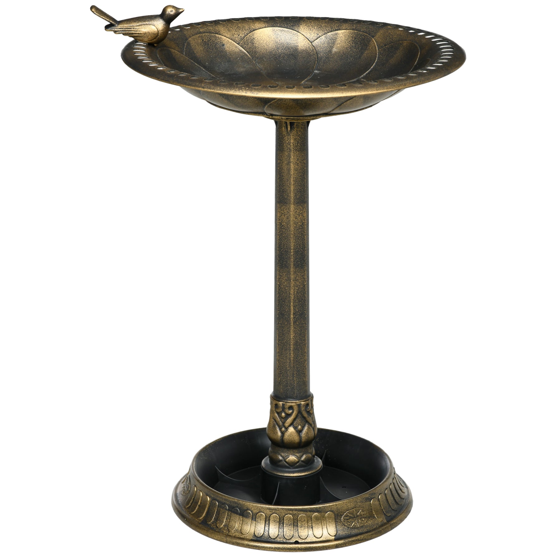 Bain d'oiseaux Abreuvoir, mangeoire pour Oiseaux jardinière 2 en 1 dim. Ø 50 x 72H cm polypropylène Bronze Antique