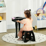 Piano enfant électronique 32 touches multifonctions avec micro haut parleur tabouret couvercle lumineux LED noir