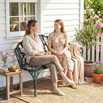 Cast aluminum garden bench, 2-seater outdoor bench with tulip backrest, floral seat, 99x57x78cm, antique green