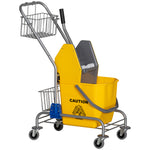 Chariot de lavage chariot de ménage professionnel presse à mâchoire seau 26 L + panier de rangements jaune