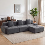 3-Seater Modular Corner Sofa with Chenille Ottoman, 300 cm Compressed Sofa with Deep Seat, 3 Cushions, Grey