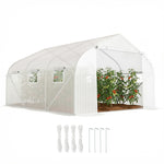 Serre Tunnel de Jardin 13,35 m² dim. 4,5L x 3l x 2H m Porte + 6 fenêtres enroulables Acier galvanisé bâche PE Haute densité Blanc