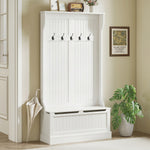 Meuble d'entrée avec banc porte manteaux 3 en 1 5 crochets banc de rangement pour salon couloir 96 x 34 x 179,7 cm crème
