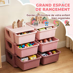 Organisateur de jouets pour enfants à 3 niveaux avec 6 tiroirs, boîtes de rangement en plastique, 75x37x56,5cm, rose