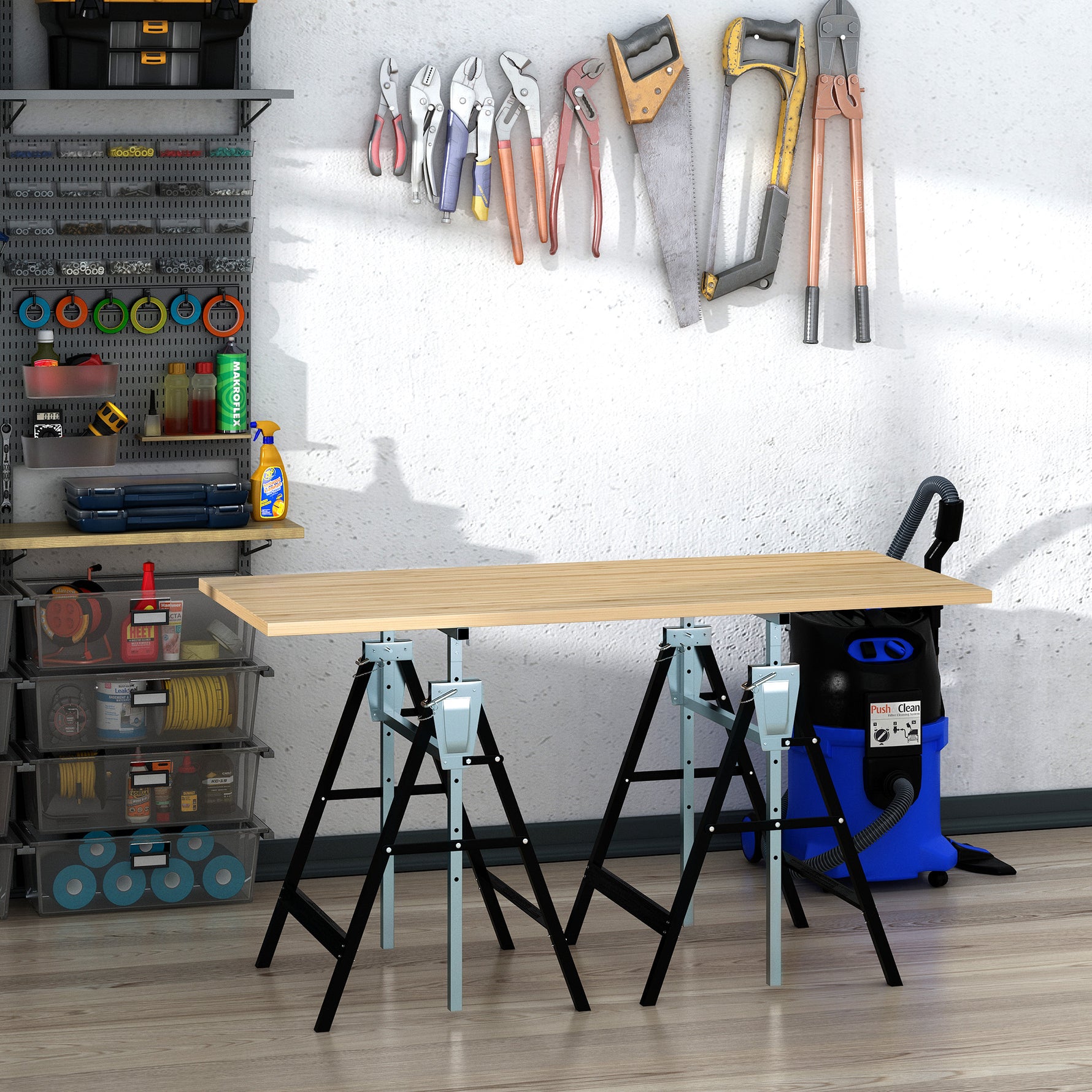 Lot de 2 tréteaux pliables télescopiques hauteur réglable 80-130 cm noir