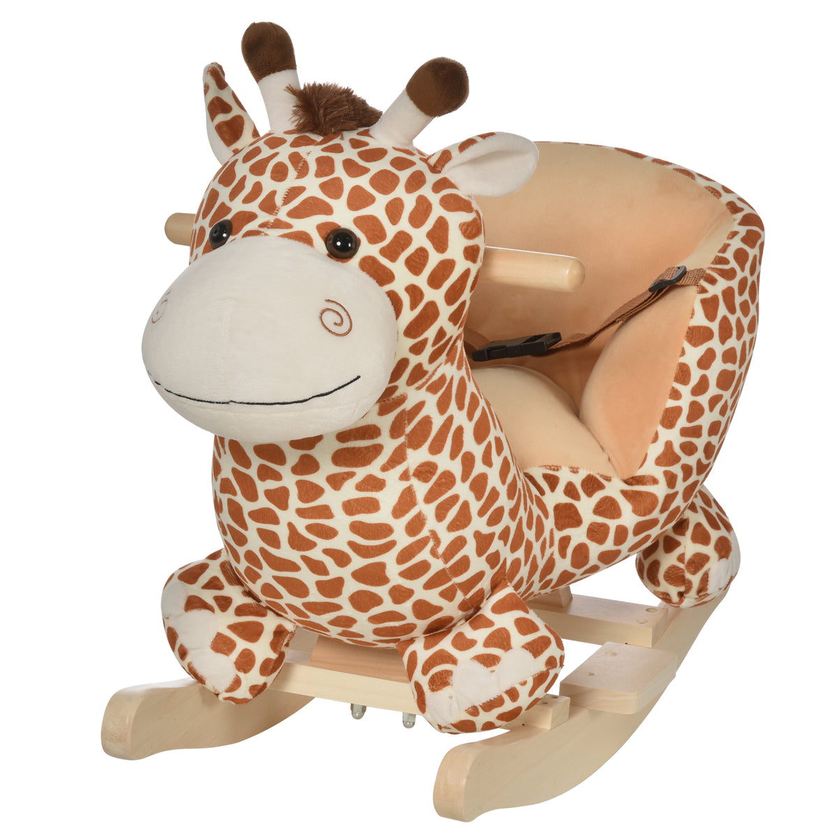 Jouet à Bascule modèle girafon Ceinture de sécurité Fonction Musicale 32 Pistes pour Enfant 18+Mois Marron Beige