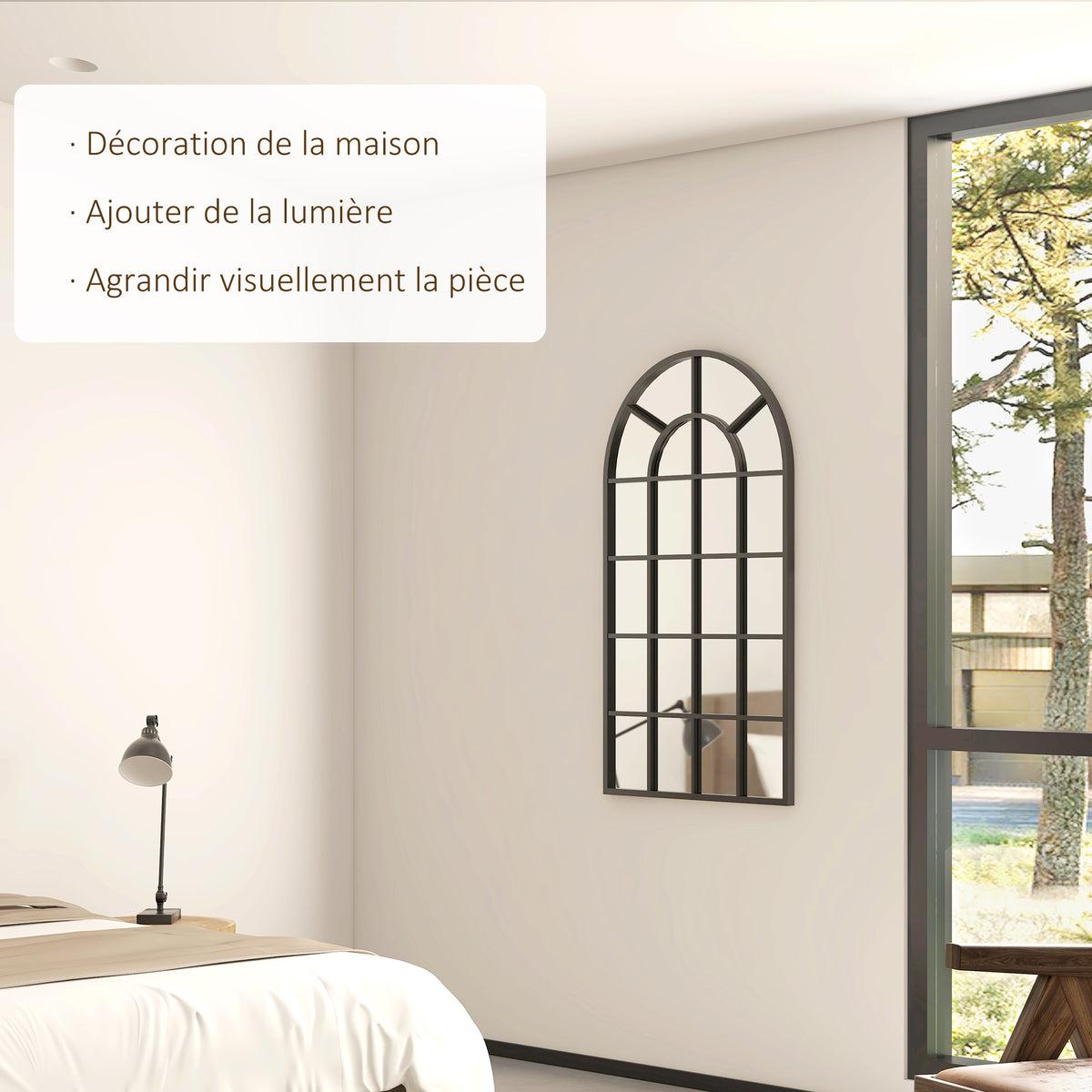 Miroir verrière arche style industriel fenêtre arcade métal 110 x 65 cm noir