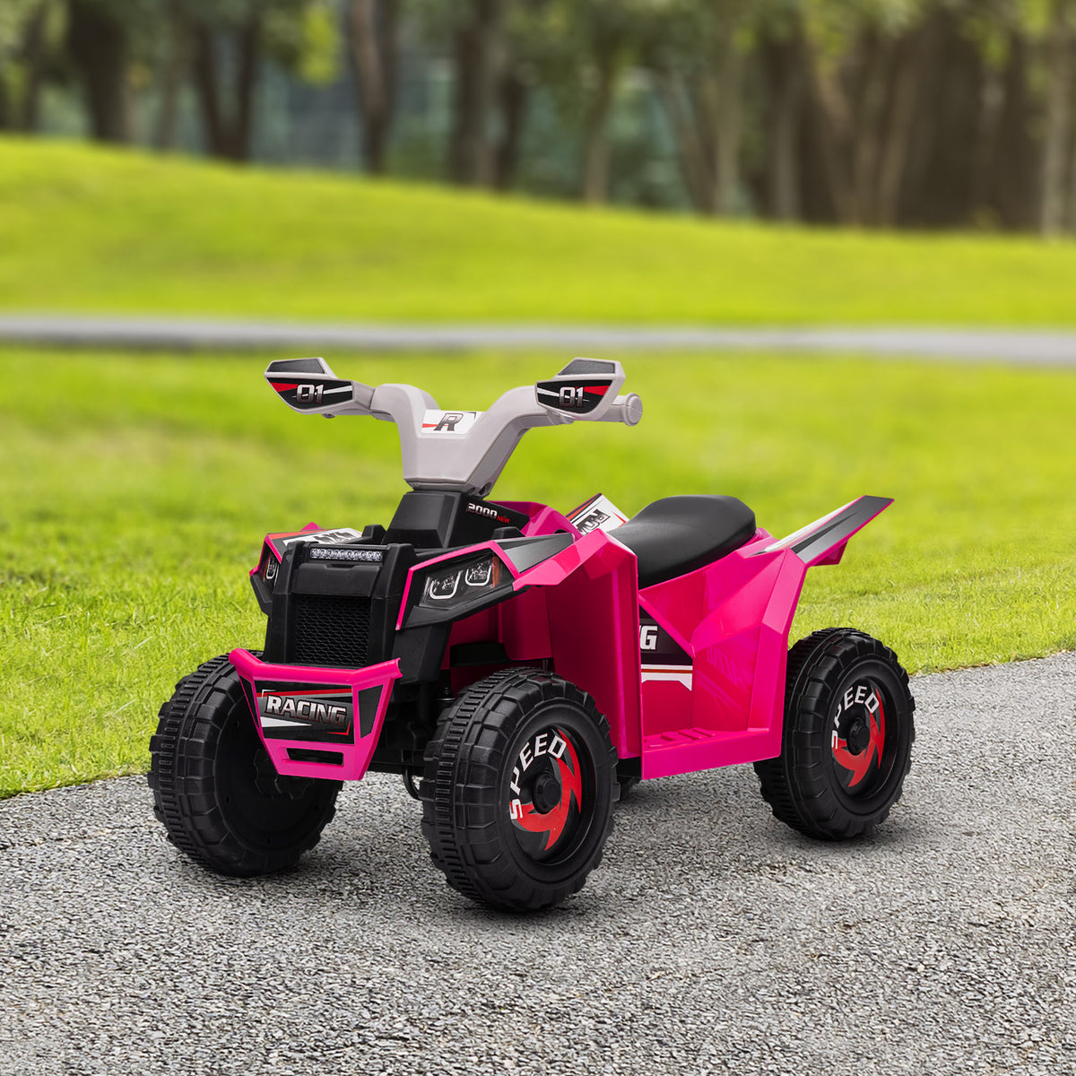 Haurrentzako quad elektrikoa, 6V-ko bateria duen ibilgailua, aurrerantz eta atzerantz egiteko aukerarekin, 70L x 41,5z x 48,5A cm, arrosa