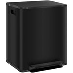 Poubelle de cuisine 2 compartiments de 2 x 25L, acier inoxydable, couvercle à fermeture douce, 47,7x37,5x56cm, noir
