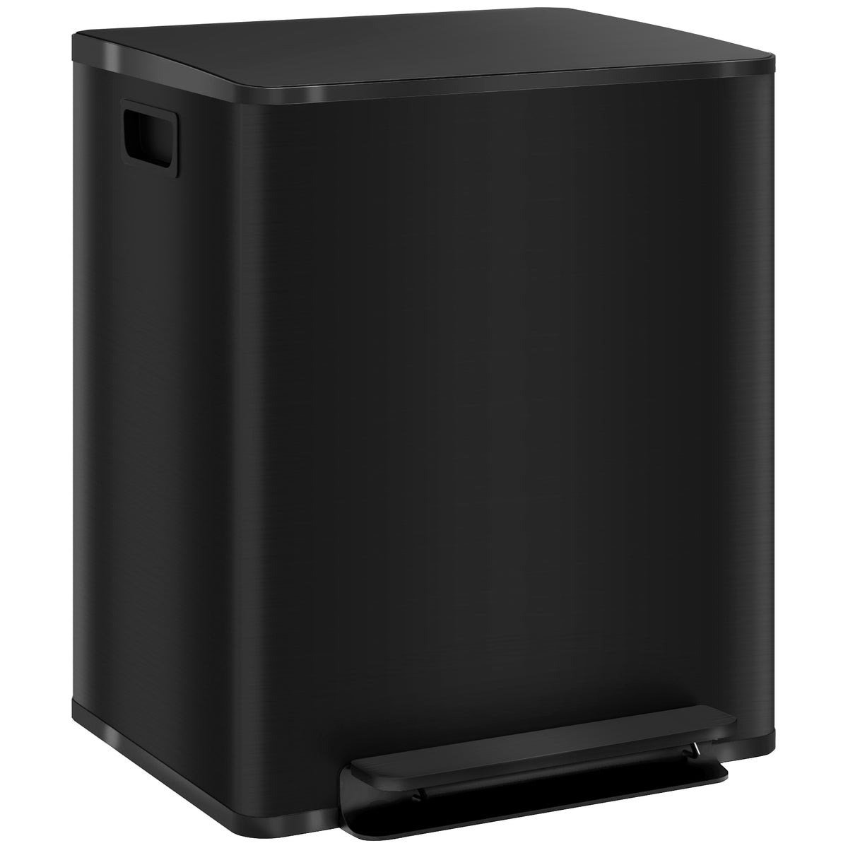 Poubelle de cuisine 2 compartiments de 2 x 25L, acier inoxydable, couvercle à fermeture douce, 47,7x37,5x56cm, noir