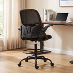 Chaise Bureau Ergonomique avec Soutien Lombaire Réglable, Chaise de Dessin en Maille, Accoudoirs Relevables, Noir