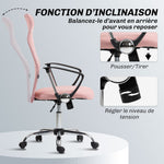 Fauteuil de bureau manager dossier ergonomique hauteur assise réglable pivotant tissu maille 63x65x119109-119cm rose