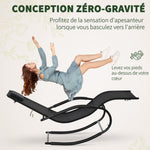 Chaise longue à bascule rocking chair ergonomique avec tétière accoudoirs métal galvanisé textilène 62l x 150P