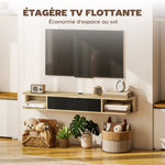 Meuble TV suspendu, meuble télé pour téléviseur jusqu'à 50 pouces, tiroir rabattable 2 étagères 120x24x16cm noir