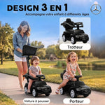 Cavalcabile per bambini 3 in 1 Mercedes-Benz con licenza, protezione, vano portaoggetti, clacson, 83x40x90 cm, nero