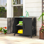 Gartenschrank aus Metall, Outdoor-Aufbewahrungsschrank, Edelstahl-Dach und Rollen, Schwarz