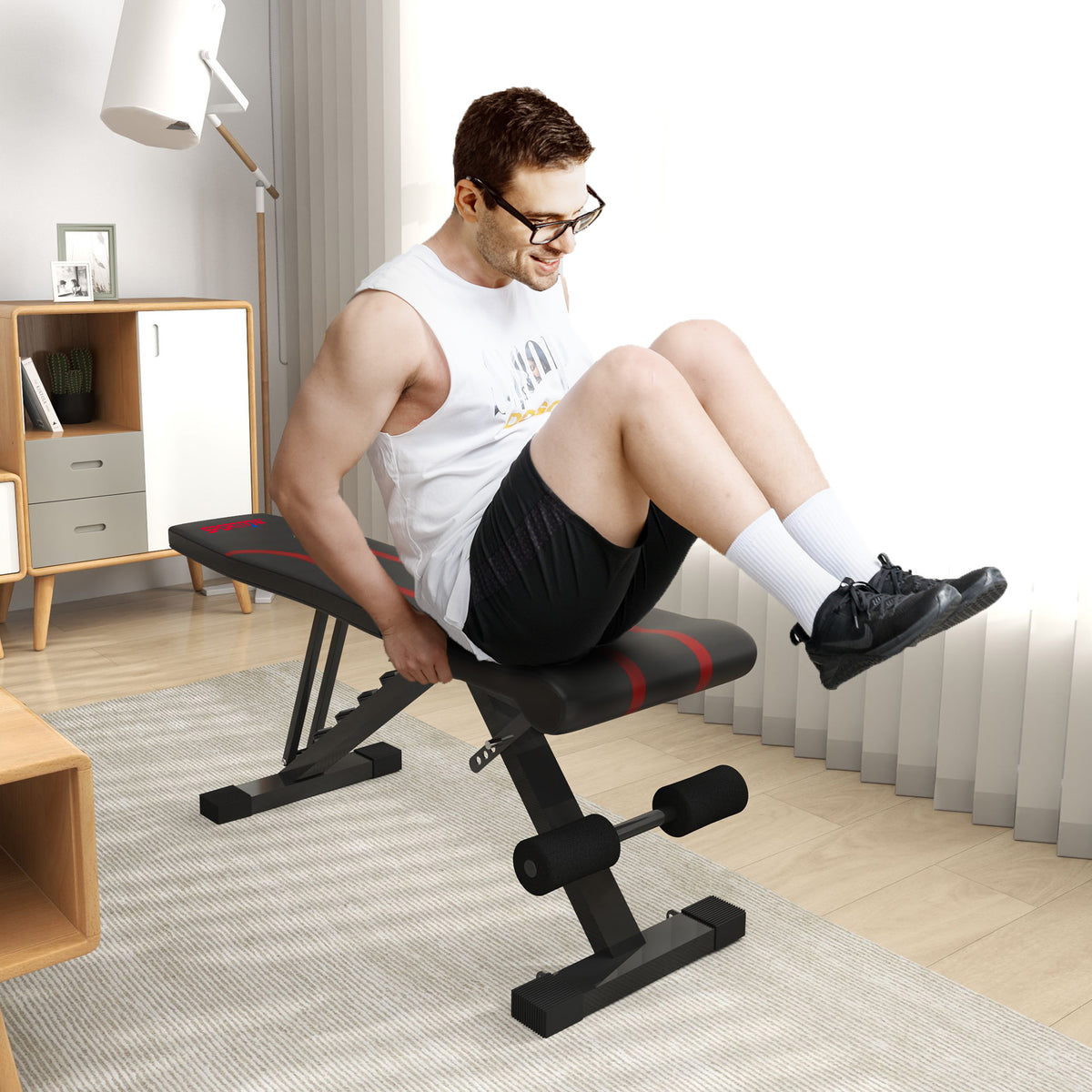 Klappbare Hantelbank, verstellbare Trainingsbank für das Ganzkörpertraining, 82 x 35 x 42,5-107 cm, Stahl, schwarz