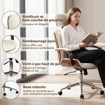 Bureaustoel, bureaustoel met afneembare hoofdsteun, in hoogte verstelbaar en met kantelfunctie, 66x65x125 cm, crème