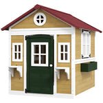 Cabane enfant extérieur maison enfant extérieure avec porte fenêtres et jardinières 114 x 126,4 x 135 cm beige