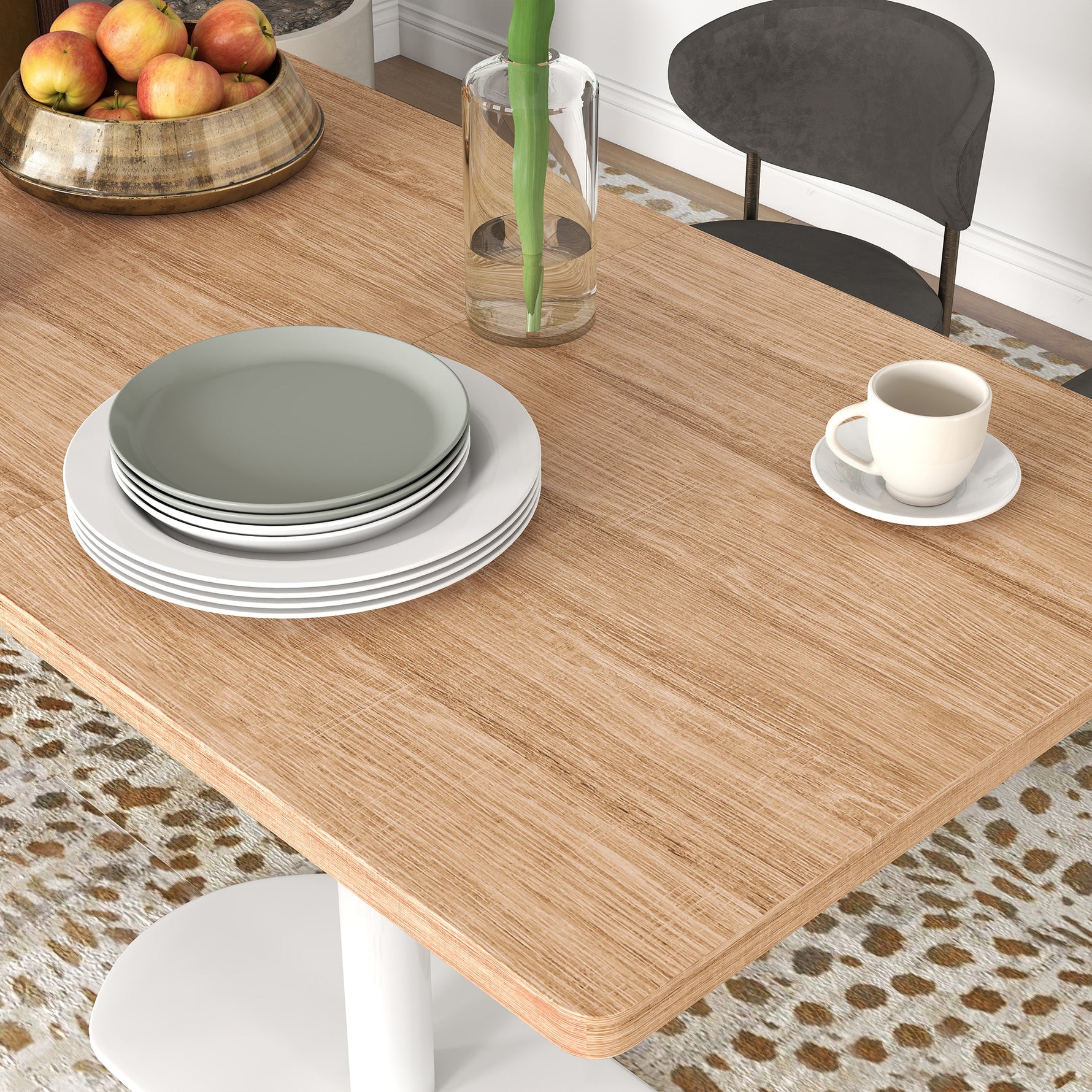 Table à manger rectangulaire pour 6 personnes, 120 x 70 x 75 cm, table de cuisine piétement et plateau épais chêne blanc