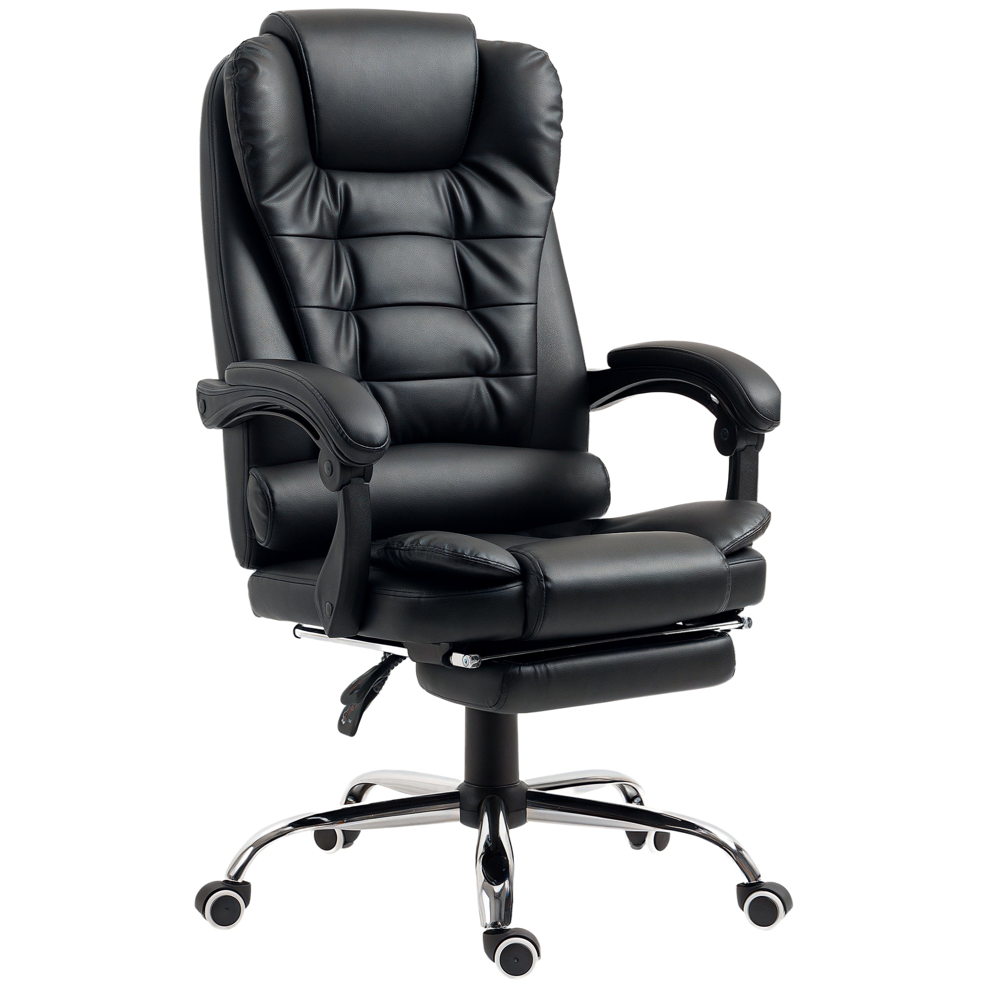 Bureaustoel managerstoel hoog comfort kantelbare rugleuning wieltjes PU 64,5 x 69 x 117 cm zwart