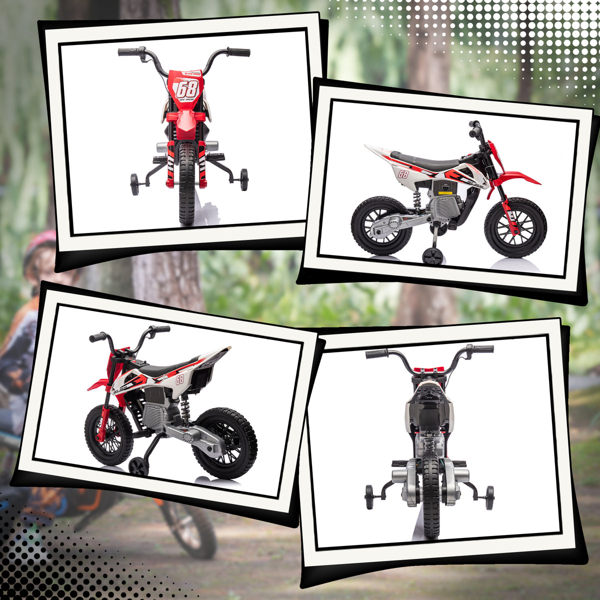 Moto électrique pour enfant moto cross pour enfants de 3 à 6 ans 2 moteurs 12V vitesse max. 5 km/h rouge