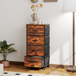 Commode 4 tiroirs en tissu, meuble de rangement avec 4 poches, 2 crochets, structure en acier, 45 x 30 x 94,5 cm, marron