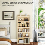 Bibliothèque étagère de rangement 5 niveaux avec étagères réglables pour salon, chambre, bureau, 60x24x133,5cm, naturel