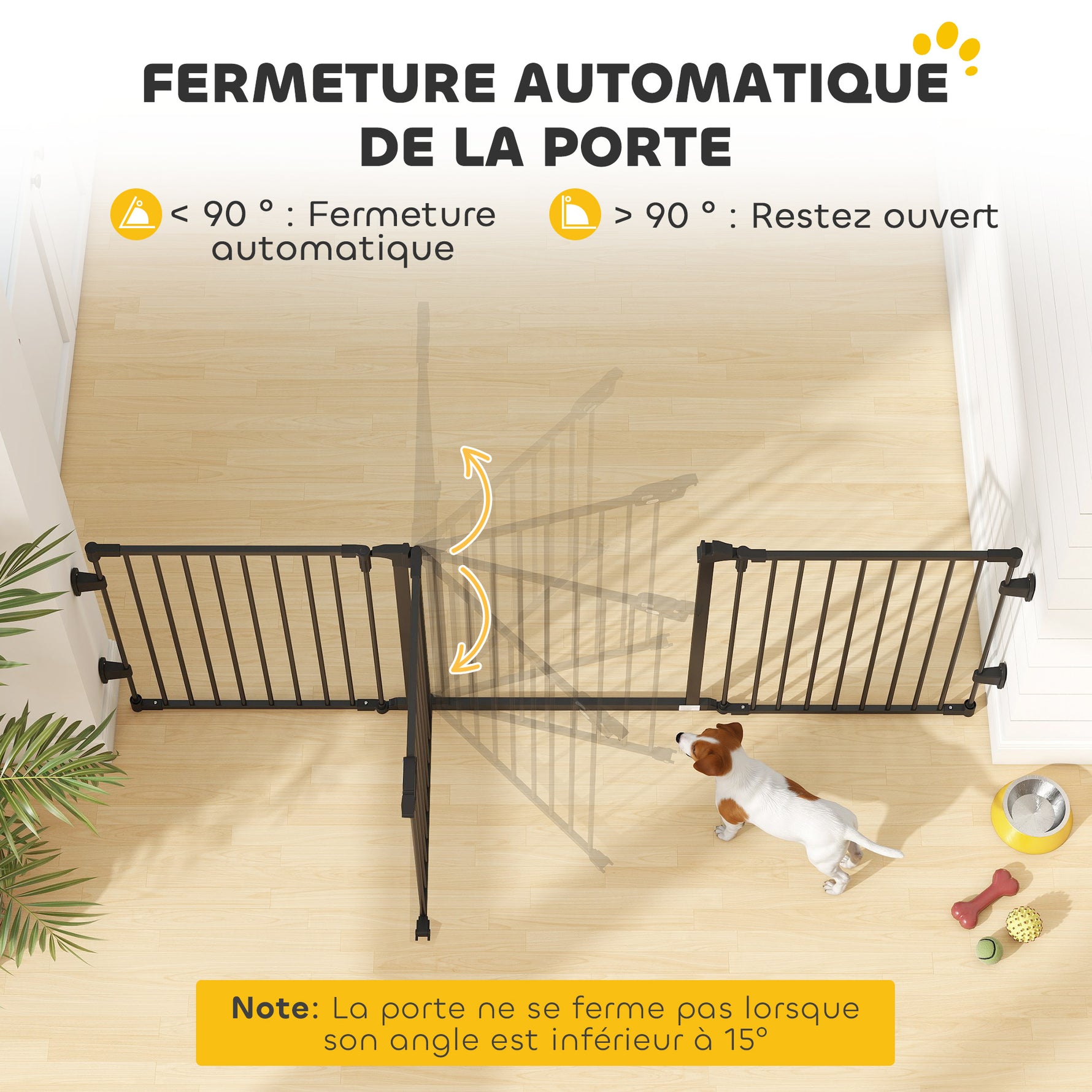 Barriere de securite chien pliable avec porte en acier 3 panneaux modulable fermeture automatique 202,5 x 2 x 76 cm noir