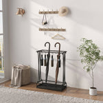Steel Umbrella Stand with 21 Slots, 24 Hooks, Removable Drip Tray and Shelf, 50x24x68cm, Black