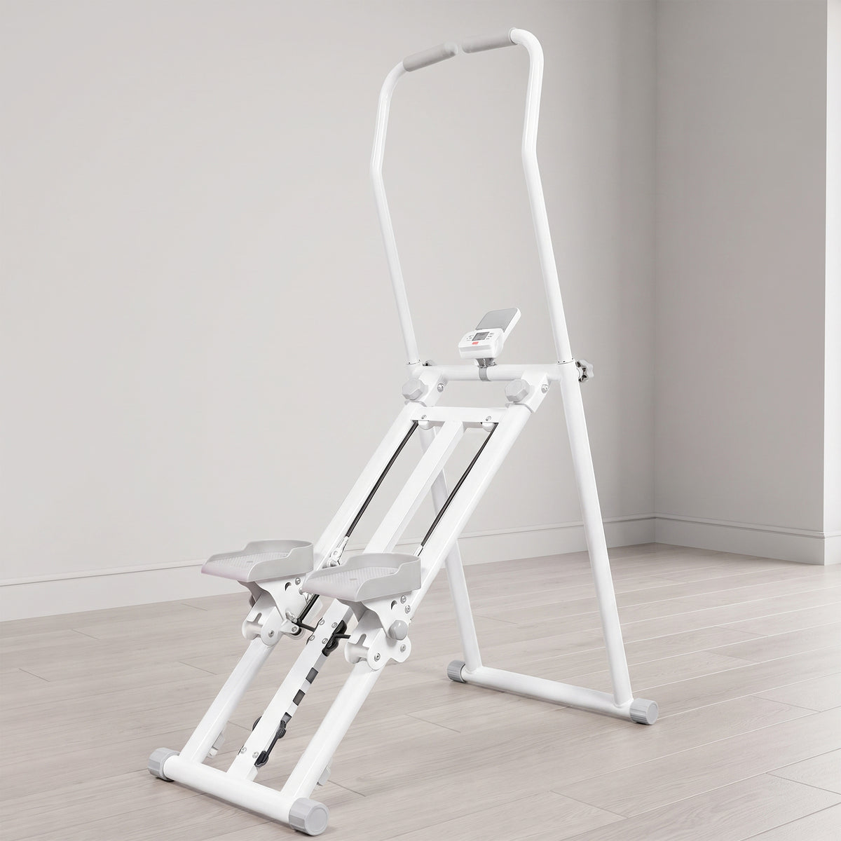 Stepper d'Escalier Pliable, 3 Niveaux de Résistance, Hauteur Réglable, Écran LCD, Charge 150 kg, 90x50x133cm, Blanc