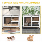 Cage à lapin clapier sur roulettes petit enclos animaux en bois massif 2 étages toit ouvrant 91,5 x 53,3 x 73 cm marron