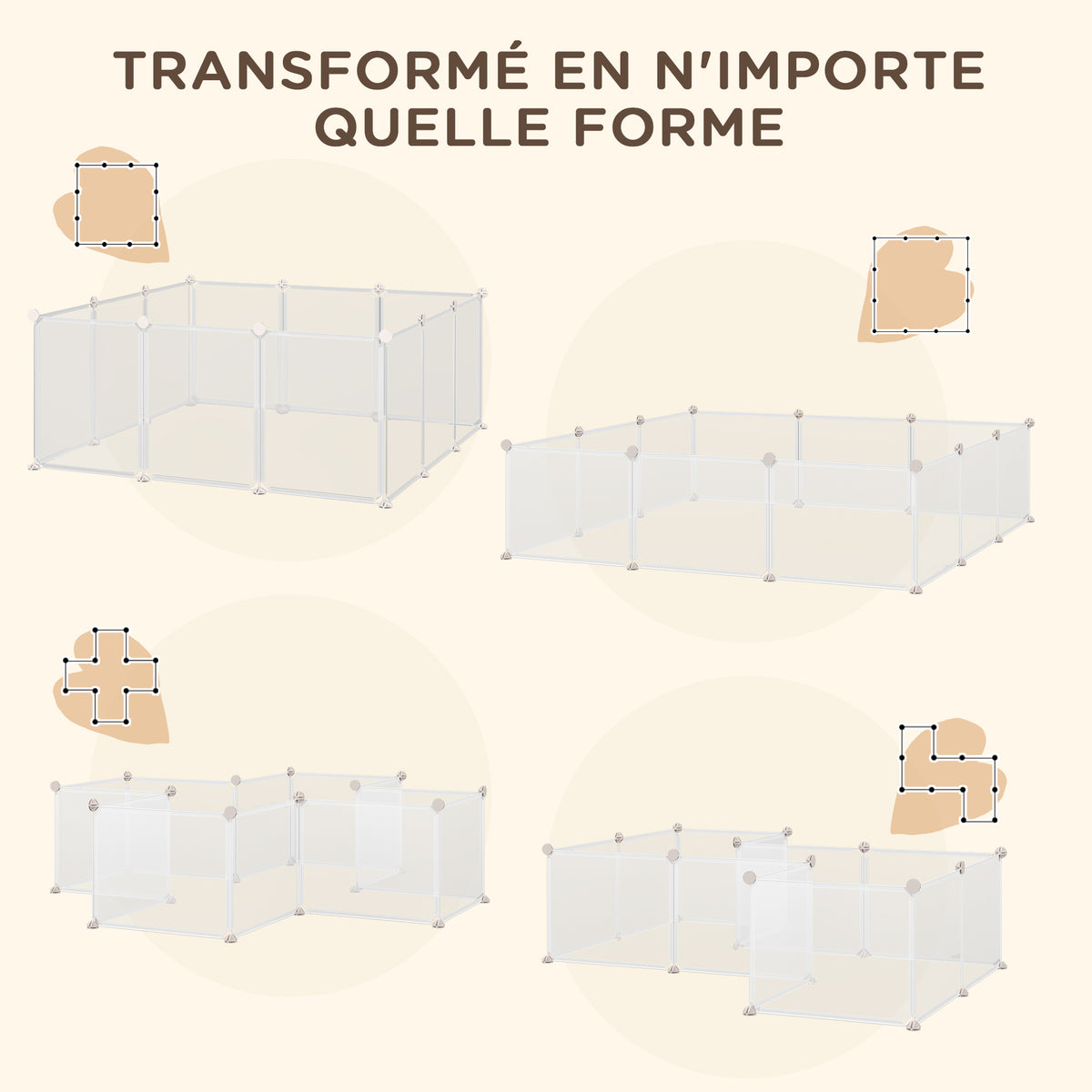 Enclos parc modulable pour petits animaux 12 panneaux pour lapin, hamster, chiot, cochon 105 x 105 x 45 cm blanc