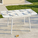 Table de Jardin Rectangulaire pour 4-6 Personnes, Plateau en WPC et Cadre en Métal, Pieds Réglables, 140x80x75cm, Blanc