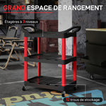 Chariot d'atelier à 3 niveaux avec poignée latérale pour garage, entrepôt, outils de bricolage, charge 91 Kg, noir