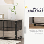 Cage pour chien intérieur, table d'appoint, 100 x 60 x 68 cm, niche, 3 portes verrouillables,  aspect bois noir