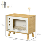 Maison niche pour chat forme de tv avec coussin douillet et balle rebondissante - 50 x 28 x 43 cm