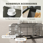 Cage pour hamster portable cage pour hamster avec rampe, gamelle, bouteille d'eau système de tuyaux 58 x 43 x 57 cm noir