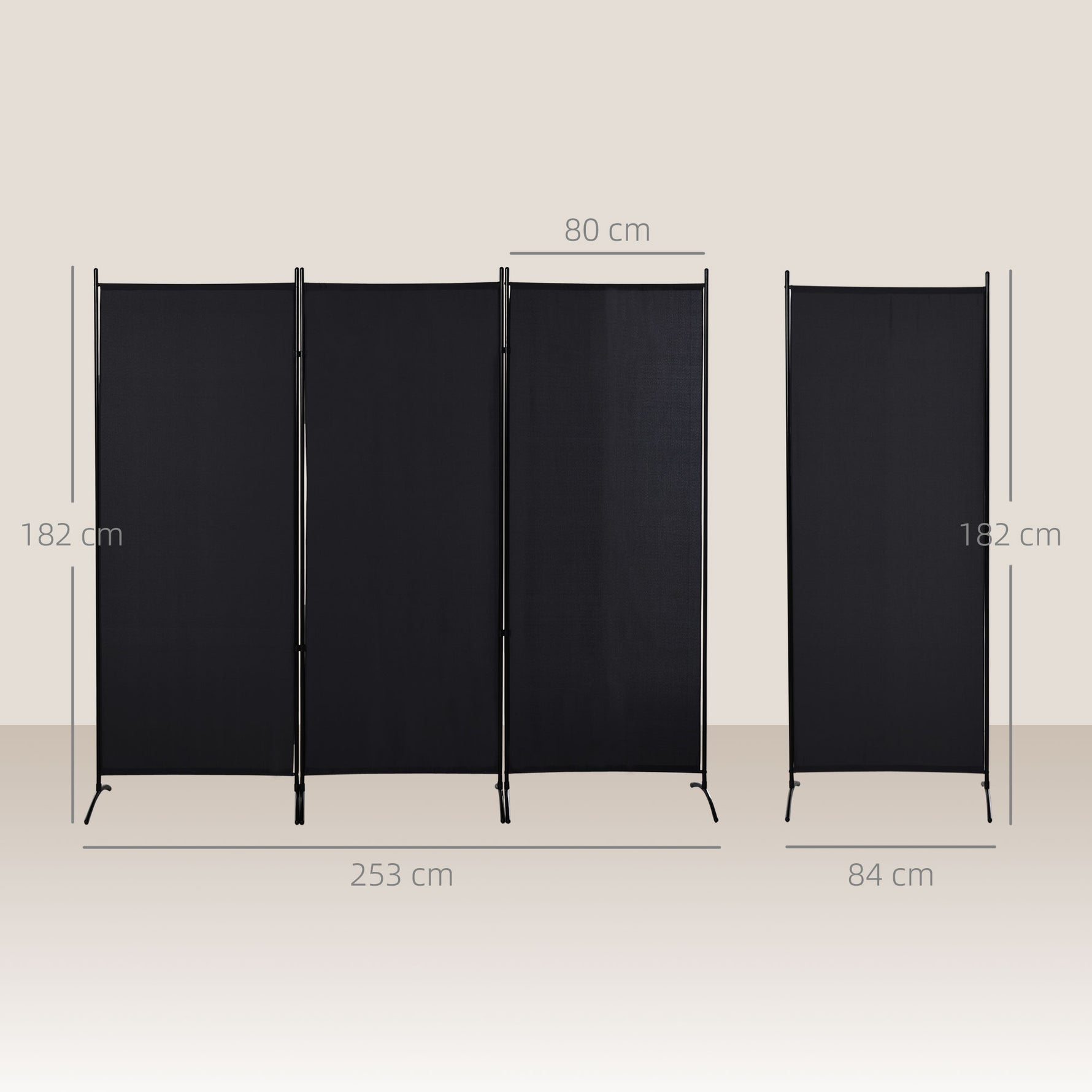 Paravent 3 panneaux dim. 2,53L x 0,5l x 1,82H m Store latéral Brise-Vue paravent sur Pied séparateur métal Polyester
