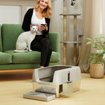 Bac à litière pour chat en acier inoxydable facile à nettoyer avec bords hauts anti-fuite d'urine, pelle inclus, gris