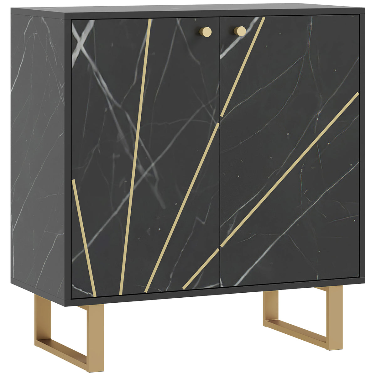 Buffet de rangement avec 2 portes et étagère réglable pieds en métal 76 x 35 x 77 cm ton marbre noir