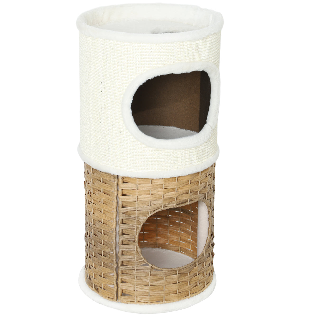 3-laagse binnenkattenmand, kattentoren met sisal krabpaal Ø 40 x 80 cm, crème